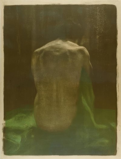 Kvinna naken från baksidan på ett grönt tyg av Käthe Kollwitz