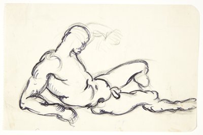 Studie av liggande naken man. Studera för figuren av Adam i gruppen "The waking Eve" av Kai Nielsen