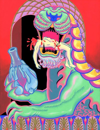Jade Lion, 2021 (akryl på panel) av Kam Tsz