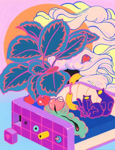 Two Bodies Orbit, 2019 (akryl på papper) av Kam Tsz