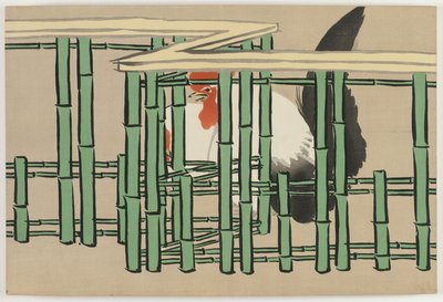Flowers of a Hundred Worlds (Momoyogasa): Rooster (Chabo) av Kamisaka Sekka