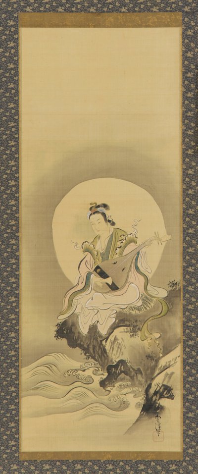 Benten Sarasvati sittande på en klippa, Edo-period, mitten av 1600- och början av 1700-talet. av Kanô Yôboku Tsunenobu