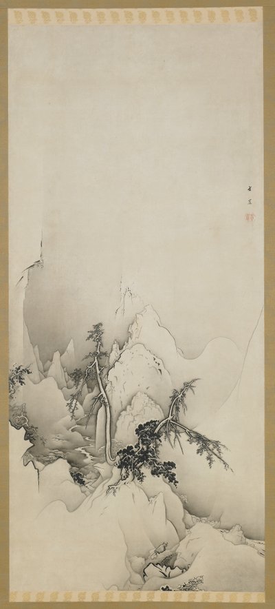 Vinterlandskap: en ravin, Edo-perioden, 1883 (bläck på papper) av Kano Hogai