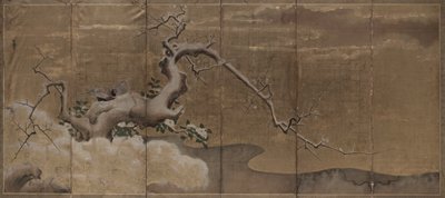Vinterscen med plommonträd och fasanfåglar höger, tidigt 1600-tal. av Kano Naonobu