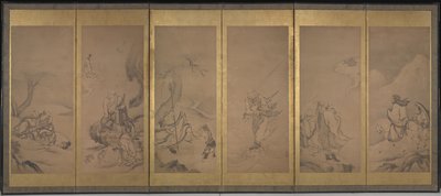 Buddhistiska, daoistiska och konfucianska patriarker (bläck och bladguld på papper) av Kano Sanraku