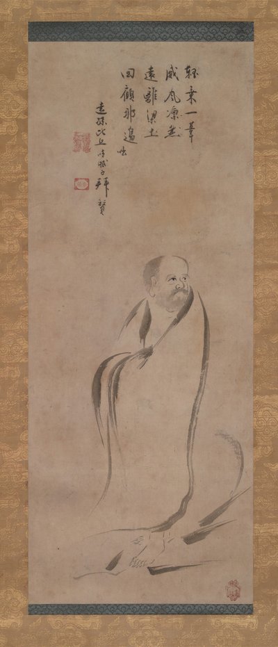 Bodhidharma korsar Yangzi-floden på en vass, sent 1500-tal. av Kano Soshu