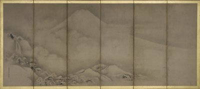 Mount Fuji och Matsubara Point, skärmar av Kano Tanyu