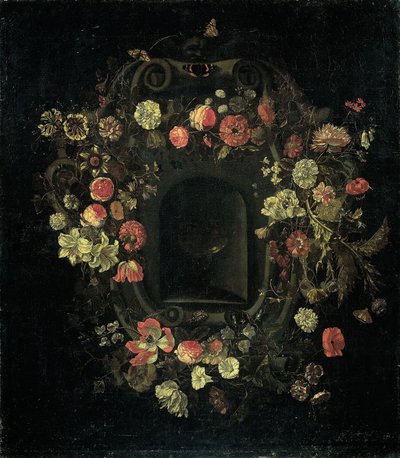 Blomkrans som omger en nisch av Karel Batist