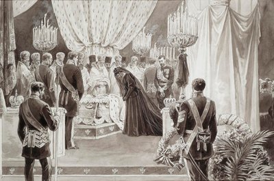 Begravning av kejsar Alexander III i Sts Peter och Paul-katedralen i St Petersburg, 1894. av Karel Brozh