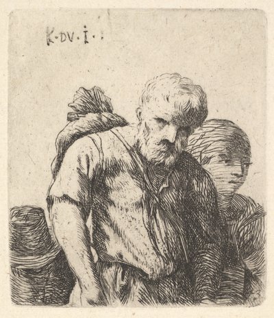 Skäggig man visad i halvlängd med bunt slängd över höger skulderblad, flank..., ca. 1641-78. av Karel Du Jardin