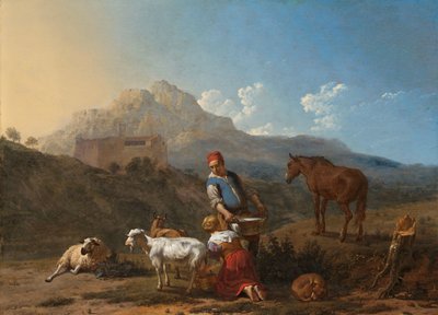 Italienskt landskap med flicka som mjölkar en get Italienskt landskap med flicka som mjölkar en get av Karel Du Jardin
