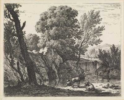 Landskap med en man och två åsnor av Karel Dujardin