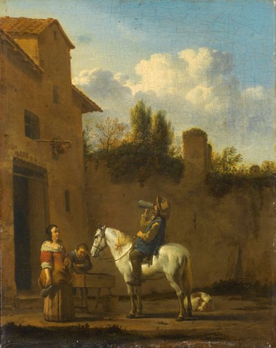 Beriden trumpetare som tar en drink, 1650-60 av Karel Dujardin