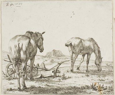 Två hästar vid en plog av Karel Dujardin