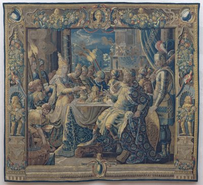 Cleopatra underhåller Anthony, ca 1640 (ull och siden) av Karel van II (workshop of) Mander