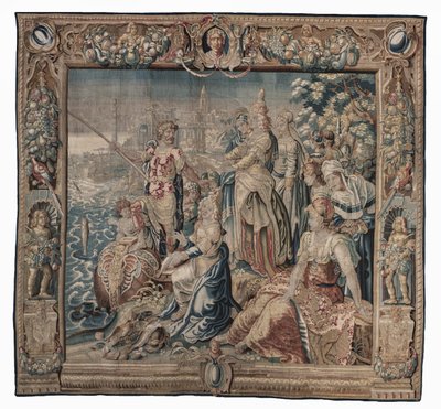 Antonius och Kleopatra (Antonius fångar en saltad fisk); gobeläng, okänt datum (ull | blyerts) av Karel van II Mander