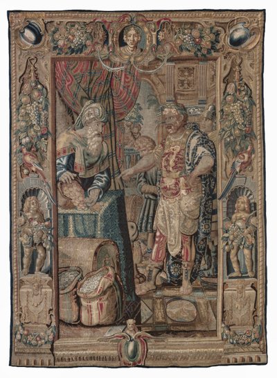 Antonius och Kleopatra (Antonius erövrar Pelusium); gobeläng, okänt datum (ull | blyerts) av Karel van II Mander