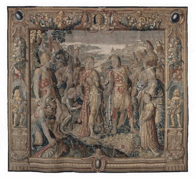 Octavia påverkar Tarentums konkordat; gobeläng, okänt datum (ull | blyerts) av Karel van II Mander