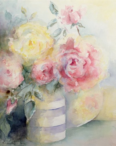 Rosor i en Cornish kanna (akvarell) av Karen Armitage