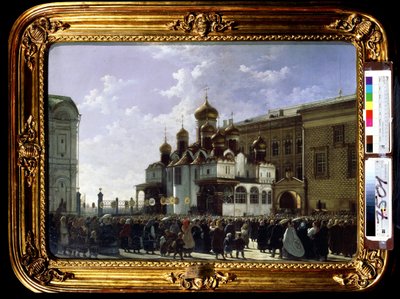 Påskprocession vid Maria Annunciation-katedralen i Moskva. Målning av Karl Petrovich Bodri (1812-1894). Olja på duk, 61 x 85 cm av Karl-Fridrikh Petrovich Bodri