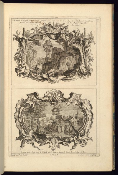 Tryck, design för två kartonger, 1745 av Karl Albert von Lespilliez