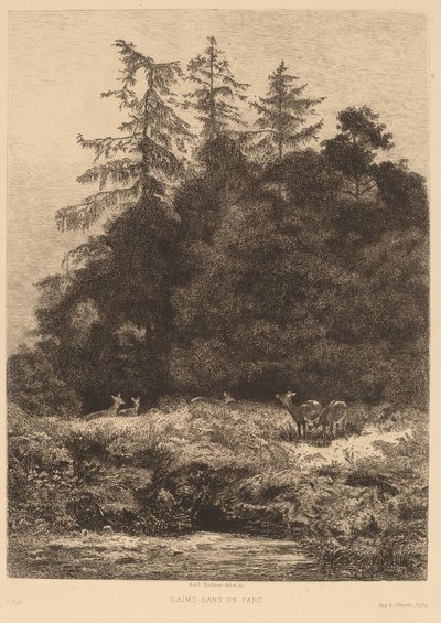 Dovhjort i en park. av Karl Bodmer
