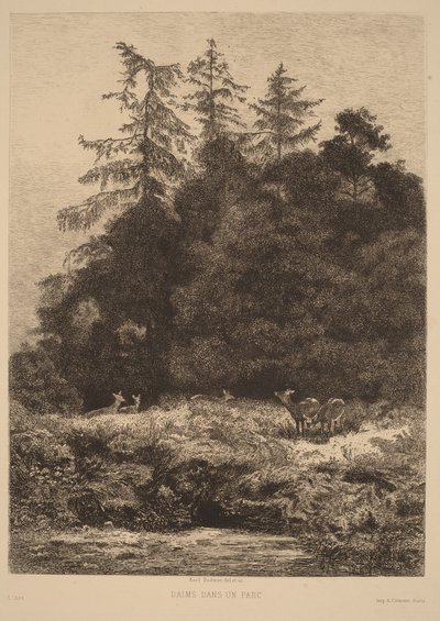 Dovhjortar i en park av Karl Bodmer