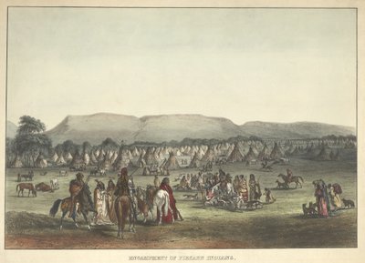 Encampment of Piekann Indians, pub. 1842 av Karl Bodmer