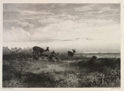 Landskap med rådjur, ca. 1840. av Karl Bodmer