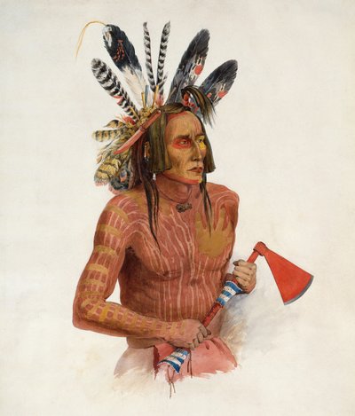Mato-Tope, prydd med insignier av hans krigiska gärningar av Karl Bodmer