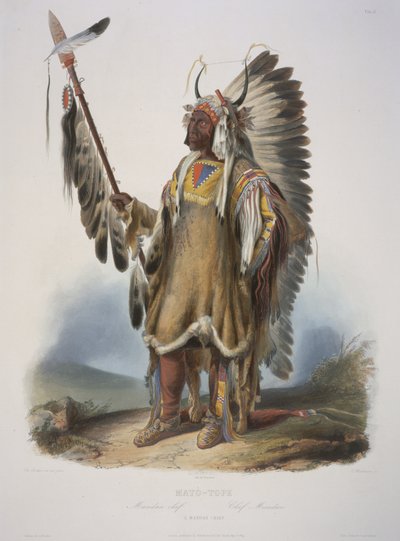 Mato-Tope, en mandanhövding, graverad av J. Hurliman, publicerad 1839 (akvatint) av Karl Bodmer