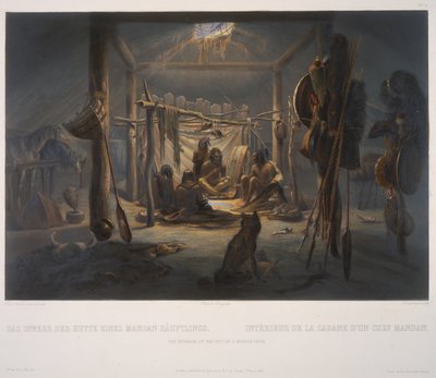 Interiören av kojan av en Mandan Chief av Karl Bodmer
