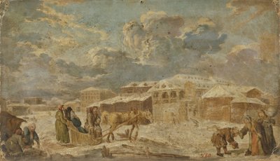 Stadstorget på vintern, andra hälften av 1700-talet. av Karl Friedrich Knappe