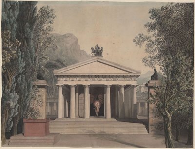 Alceste (?). Opera av Christoph Willibald Gluck. Skiss till en dekor. Doriskt tempel i sydligt landskap av Karl Friedrich Schinkel