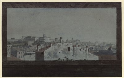 ”Utsikt över Quirinalpalatset och en del av Rom, tecknad från fönstret i en väns bostad” av Karl Friedrich Schinkel