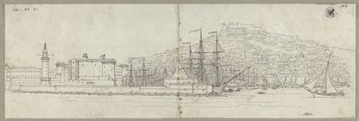Utsikt över Neapel med hamnen, Castel Nuovo, fyren och Castel Sant
