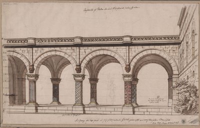 Ariodant. Opera av Étienne Nicolas Méhul. Förslag till den 1:a dekorationen. Arkadgång / Ett galleri av Karl Friedrich Schinkel
