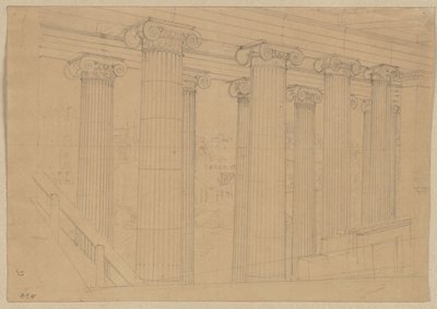 Berlin. Altes Museum vid Lustgarten. Utsikt från salen under byggandet av Karl Friedrich Schinkel