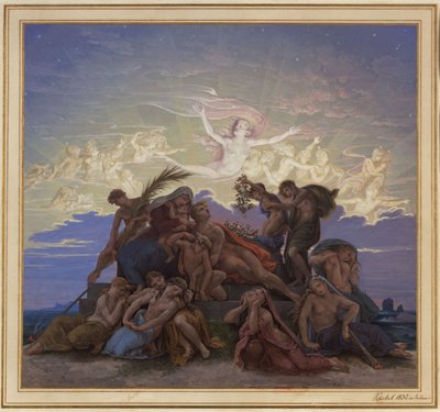 Berlin. Altes Museum vid Lustgarten. Skiss till väggmålningen "Sorg vid gravhögen" av Karl Friedrich Schinkel