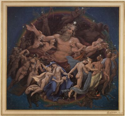 Berlin. Altes Museum vid Lustgarten. Förslag till väggmålningen "Uranus och stjärnornas dans" av Karl Friedrich Schinkel