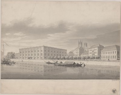 Berlin. Byggnadsakademien. Perspektivisk vy från Slottsbron av Karl Friedrich Schinkel
