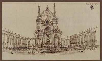 Berlin. Utformning till en domkyrka som monument över befrielsekrigen (Befrielsedomen) av Karl Friedrich Schinkel