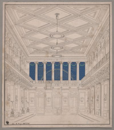 Berlin. Schauspielhaus vid Gendarmenmarkt, konsertsal. Dekoration för naturforskarnas fest av Karl Friedrich Schinkel