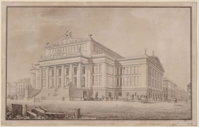 Berlin. Schauspielhaus vid Gendarmenmarkt. Perspektivisk vy av Karl Friedrich Schinkel