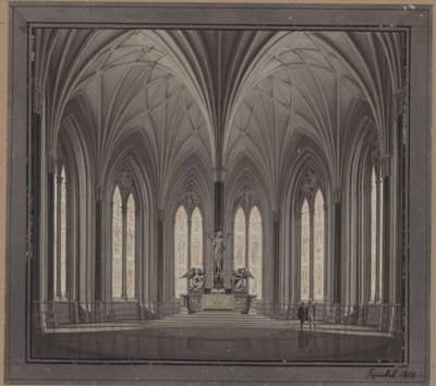 Berlin, Spittelmarkt. Förslag till Sankt Gertruds kyrka. Interiörvy av koret av Karl Friedrich Schinkel