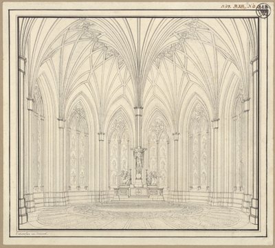 Berlin, Spittelmarkt. Förslag till Sankt Gertruds kyrka. Interiörvy av koret av Karl Friedrich Schinkel