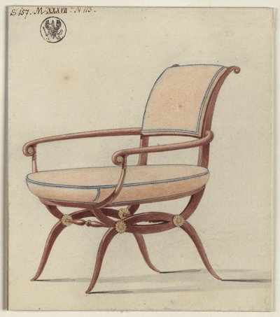 Berlin, Unter den Linden. Kungliga slottet, Fredrik Vilhelm III:s sämskfärgade rum. Förslag till en karmstol av Karl Friedrich Schinkel
