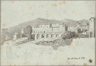 Vy över den efterantikt överbyggda kryptoportiken vid Piazza Domenico Tani i Tivoli av Karl Friedrich Schinkel