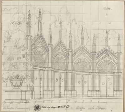 Furstarna Chawansky. Sorgespel av Ernst Raupach. Skiss till en dekoration. Sankt Georgs kapell av Karl Friedrich Schinkel