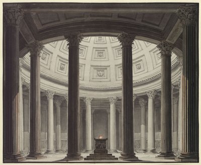 Vestalen. Opera av Gaspare Spontini. Utkast till den 2:a dekorationen. Vy in i Vestas tempel av Karl Friedrich Schinkel